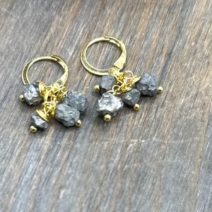 Statement handmade cluster pyrite chandelier dangle drops gold earrings